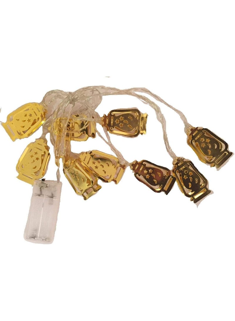 Ramadan, Adha and Fitr Eid Decorations-Mini Gold Fanus Lantern LED Light Rope battery - 2M - Image 1